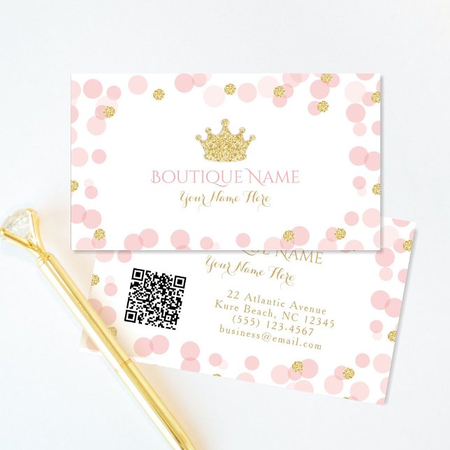 Princess Pink Gold Glitter QR Code Business Card (Creator Uploaded)