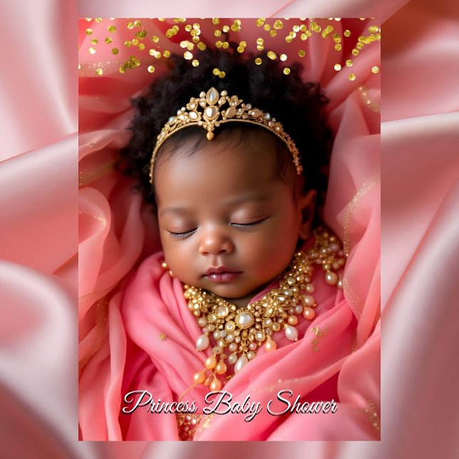 Princess Pink Gold Tiara Baby Girl Shower Ethnic Invitation (Creator Uploaded)