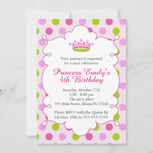 Princess Pink Green Girl Birthday Invitation