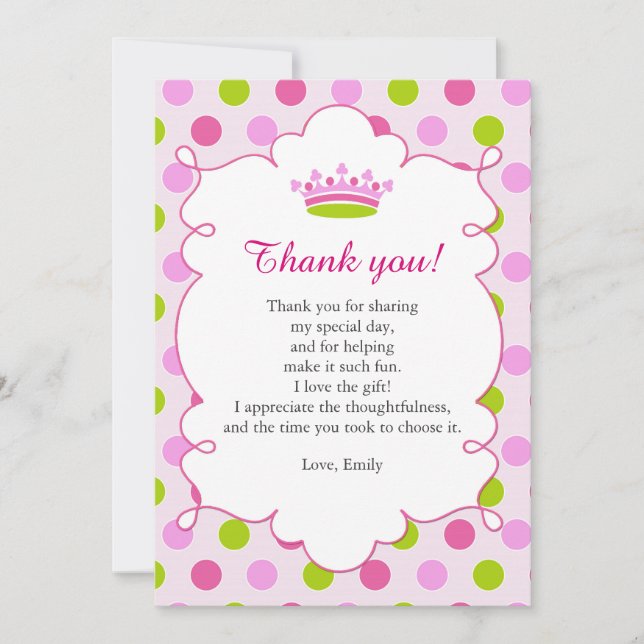 Princess Pink Mint Green Thank You Card Note (Front)