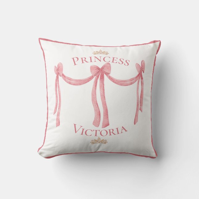 Princess Pink Name Gold Crowns Satin Girly Cushion (Front)
