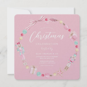 Princess Pink Nutcracker Wreath Christmas Party  Invitation