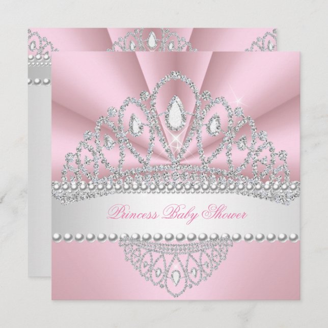 Princess Pink Pearls Diamond Tiara Baby Shower Invitation (Front/Back)