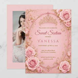 Princess Pink photo sweet 16 Invitation