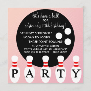 Princess Pink Pin Party Bowling Birthday Party Invitation