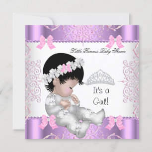 Princess Pink Purple Grey Baby Shower Cute Girl 3 Invitation