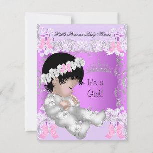 Princess Pink Purple Grey Baby Shower Cute Girl Invitation