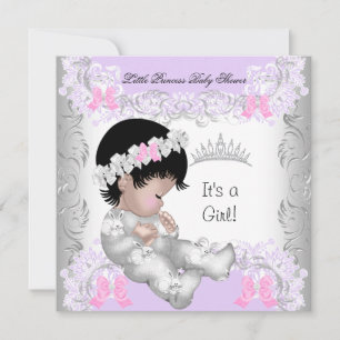 Princess Pink Purple Grey Baby Shower Cute Girl Invitation