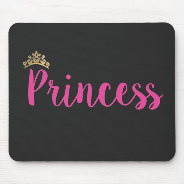 Princess Pink Script Font Crown Mouse Pad (Front)