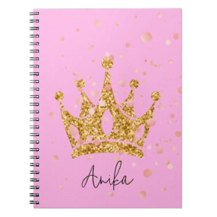 princess pink tiara glitter notebook