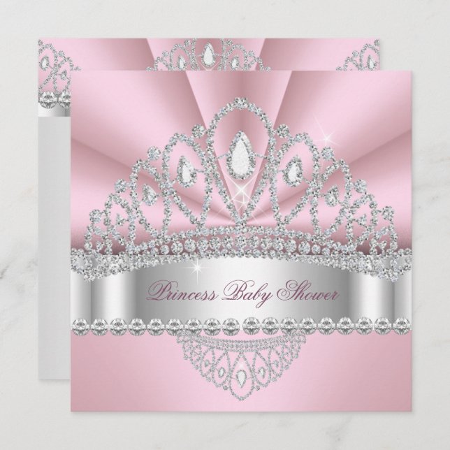 Princess Pink White Diamond Tiara Baby Shower Invitation (Front/Back)
