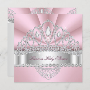 Princess Pink White Diamond Tiara Baby Shower Invitation