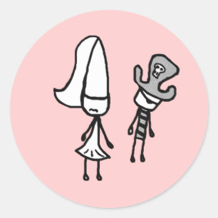 Princess & Pirate Doodle Classic Round Sticker