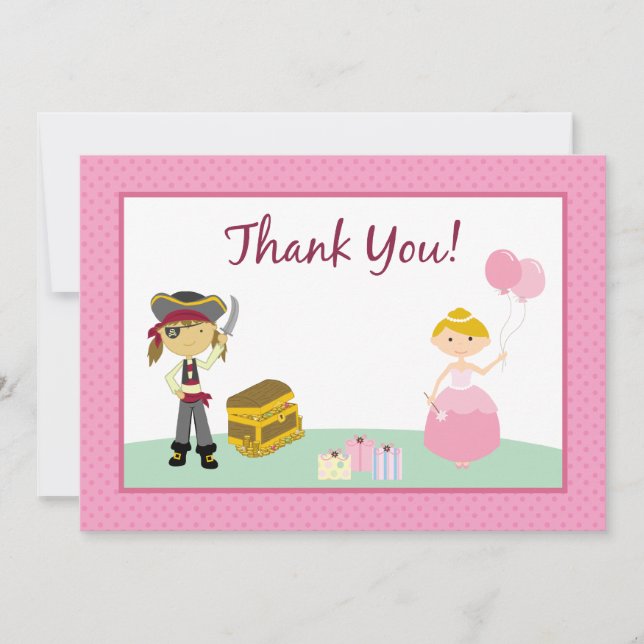 Princess & Pirate Flat Thank-You Card (Front)