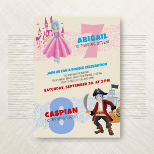 Princess Pirate Joint Double Birthday Invitation