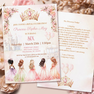 Princess Pledge Crown Pink Floral Girl Birthday Invitation
