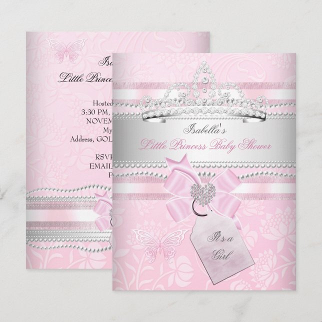 Princess Pretty Baby Shower Girl Butterfly Invitation (Front/Back)
