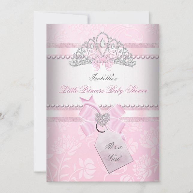 Princess Pretty Baby Shower Girl Butterfly Tiara Invitation (Front)