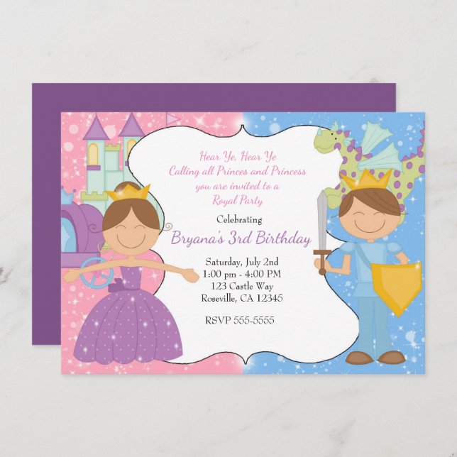 Princess & Prince Castle Royal Party Invitation (Front/Back)
