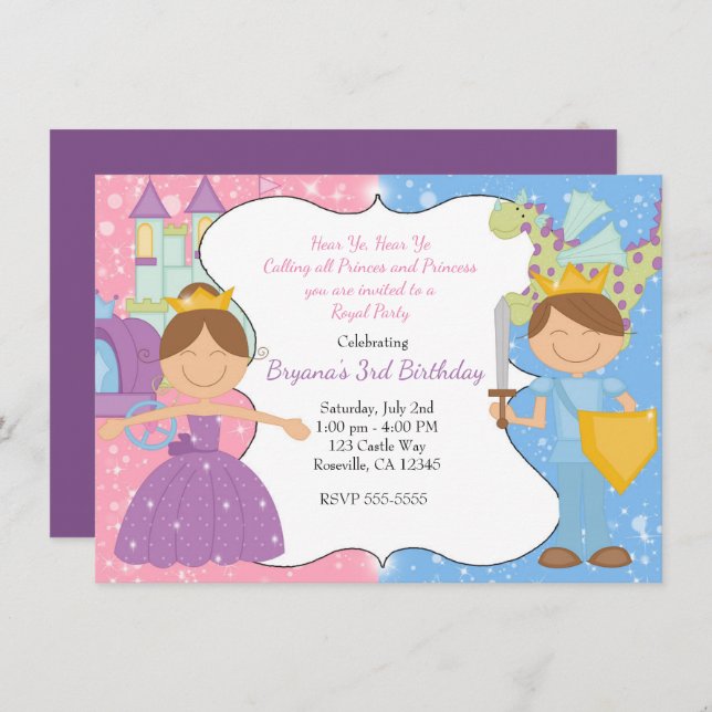 Princess & Prince Castle Royal Party Invitation (Front/Back)