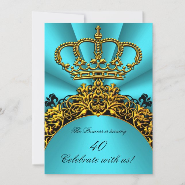 Princess Prince King Queen Gold Teal Birthday Invitation (Front)