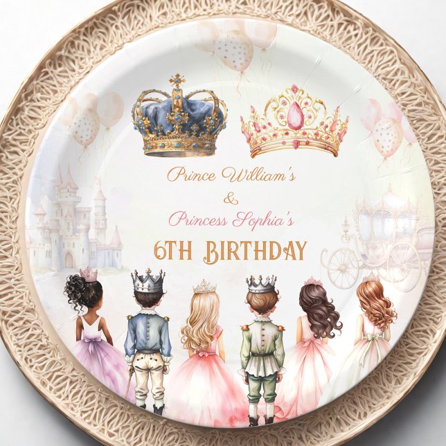Princess Prince Twins Royal Crown Birthday Paper Plate (Princess Prince Twins Royal Crown Birthday Paper Plates)