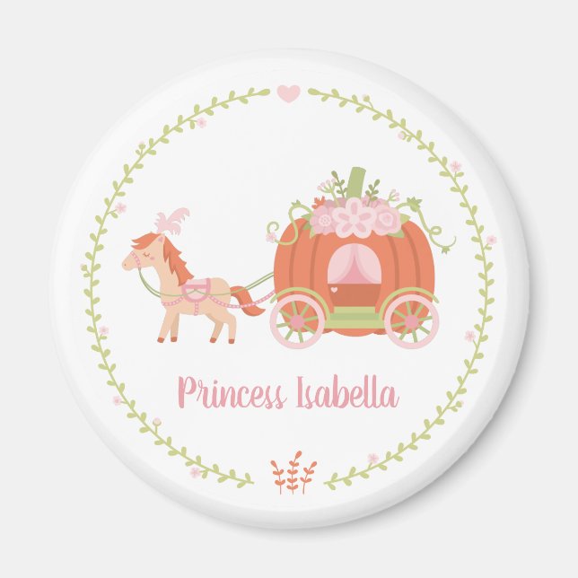 Princess Pumpkin Carriage Floral Wreath Magnet (Front)