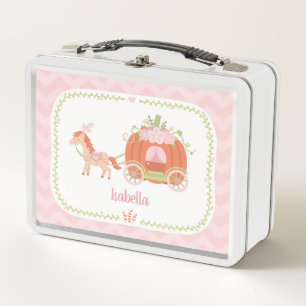 Princess Pumpkin Carriage Girl Personalised Metal Lunch Box