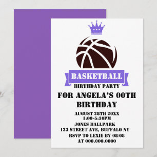 Princess Purple Basketball Birthday Party Invites