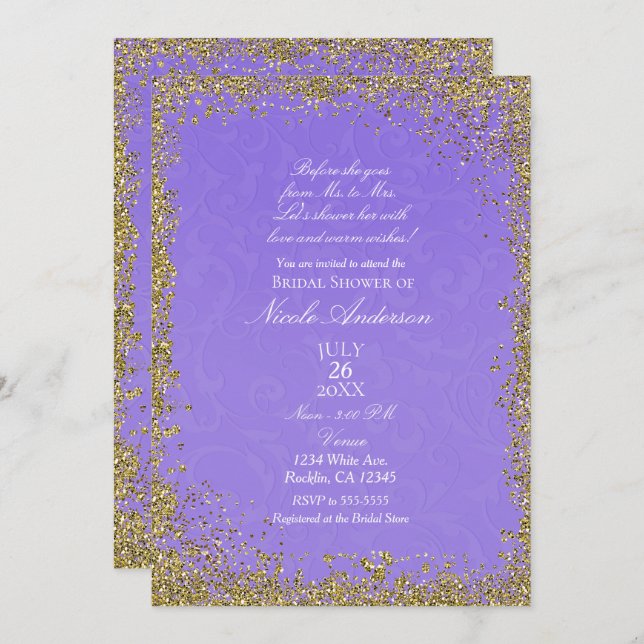 Princess Purple Damask Storybook Bridal Shower Invitation (Front/Back)