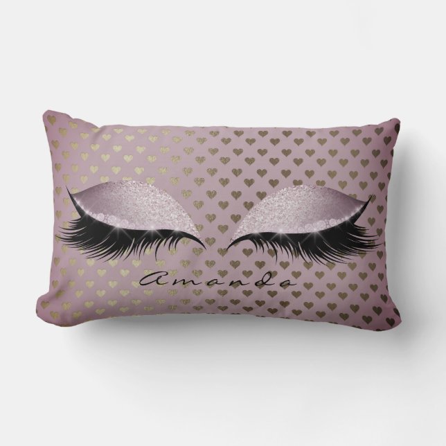 Princess Purple Gold Glitter Lashes Name Heart Lumbar Cushion (Front)