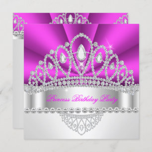 Princess Purple Pink Diamond Tiara Birthday Party Invitation