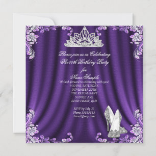 Princess Purple Silver High Heels Birthday Party 2 Invitation