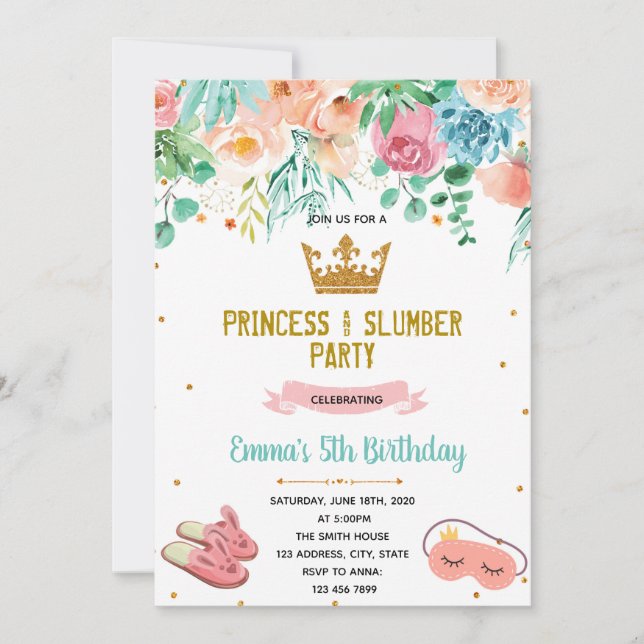 Princess pyjamas party invitation (Front)