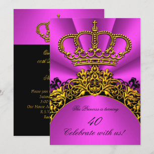 Princess Queen Gold Hot Pink Birthday Party Invitation