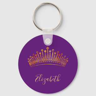 Princess queen purple gold tiara crown name key ring