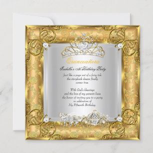 Princess Quinceanera 15th Birthday Gold Damask 2 Invitation