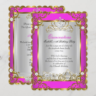 Princess Quinceanera 15th Birthday Hot Pink Invitation