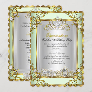 Princess Quinceanera 15th Birthday Mint Green Invitation