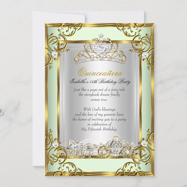 Princess Quinceanera 15th Birthday Mint Green Invitation (Front)