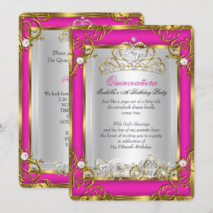 Princess Quinceanera 15th Birthday Pink Gold Invitation