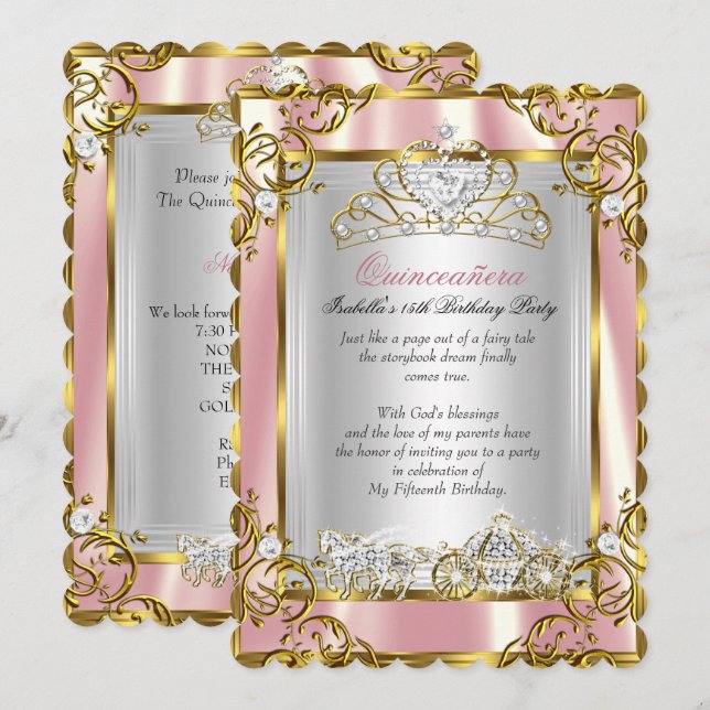 Princess Quinceanera 15th Birthday Pink Peach 2 Invitation (Front/Back)