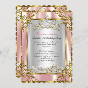 Princess Quinceanera 15th Birthday Pink Peach 2 Invitation