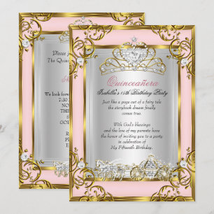 Princess Quinceanera 15th Birthday Pink Peach Invitation