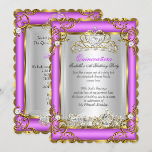 Princess Quinceanera 15th Birthday Purple Pink Invitation
