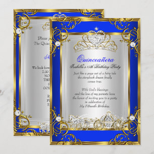 Princess Quinceanera 15th Birthday Royal Blue 2 Invitation