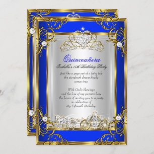 Princess Quinceanera 15th Birthday Royal Blue 2 Invitation
