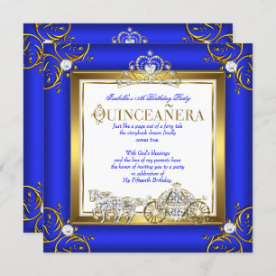 Princess Quinceanera 15th Birthday Royal Blue Gold Invitation