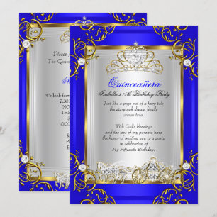 Princess Quinceanera 15th Birthday Royal Blue Invitation