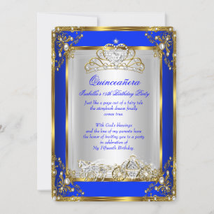 Princess Quinceanera 15th Birthday Royal Blue Invitation